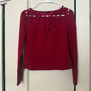 SHEIN Burgundy Cut-Out Long Sleeve Top